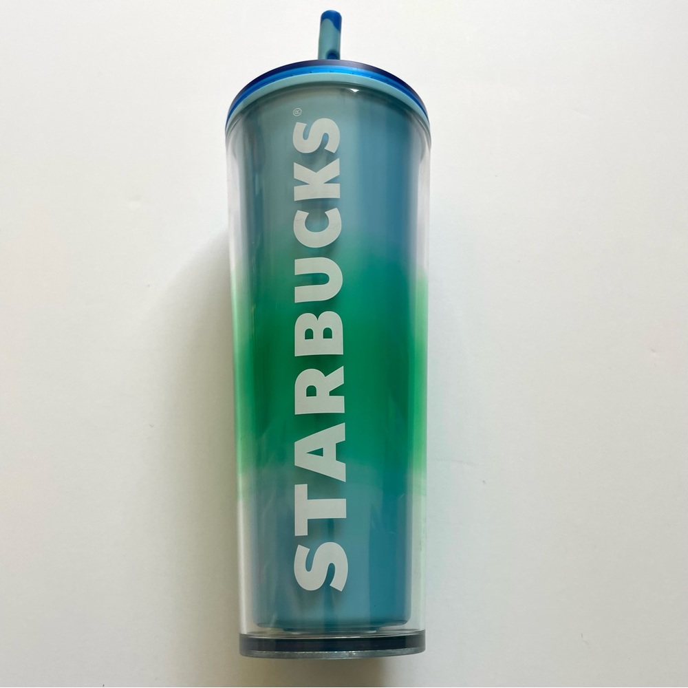 Starbucks Insulated Color-Changing Blue and Green Silicone Straw Covered Tumbler